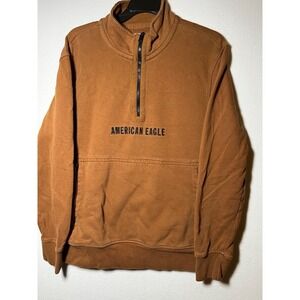 American Eagle Mens Brown Quarter Zip Pullover Sweatshirt With Pockets Size MED